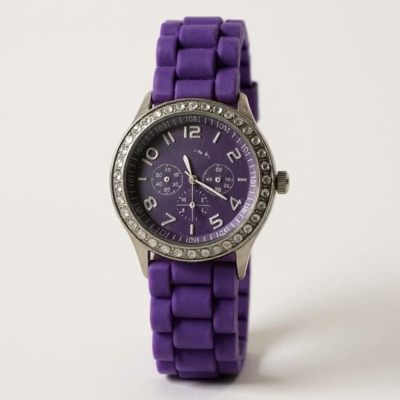 Purple Women's Darice Watch Silver Tone With Rhinestones - Quartz Movement & Sil - Picture 1 of 7